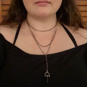 Layered black crystal necklace